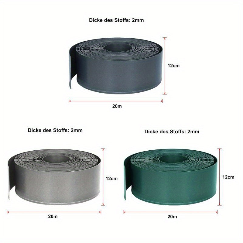 Bordura per Prato in Plastica 20m - Rotolo di Bordura per Aiuole, Recinzione da Giardino, Bordo per Fioriere, Decorazione per Giardino, Antracite/Grigio/Verde