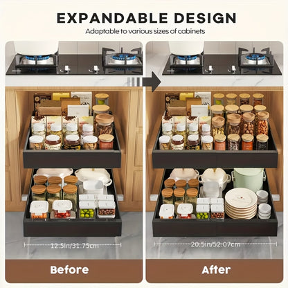 2 Pezzi Cassetti Estraibili Espandibili per Cucina, Set di 2 Scaffali Scorrevoli per Ripostiglio, Cestelli Estraibili per Lavello Senza Foratura, Ripiani Facilmente Accessibili, Adatti per Bagni e Lavanderie, Organizzatore per Cucina, Organizzatore per Ar