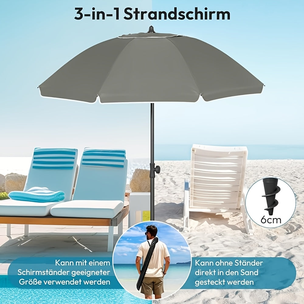 Ombrellone da spiaggia 1 pz, tenda da spiaggia, parasole da giardino, protezione UV, altezza e angolazione regolabili, peso 160g/m², con finestre di ventilazione, fornito con borsa portatile, per giardino, spiaggia, balcone (il diametro si riferisce al di