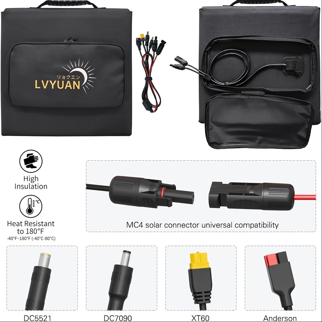 LVYUAN Pannello Solare Portatile da 120W/200W/300W/400W, Coperta Solare Piegevole, Pannello Solare Monocristallino ad Alta Potenza, Efficienza delle Celle Solari Fino al 22.5%, Adatto per Stazione di Alimentazione Avventura all'Aperto Barca Campeggio Gene
