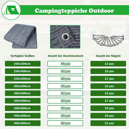 Tappeto per tenda da campeggio in HDPE, set di tappeti da campeggio con borsa per il trasporto e picchetti, tappeto traspirante per tenda, pavimento antiscivolo per tenda, pavimenti pieghevoli per tende per escursioni, campeggio, picnic (grigio blu)
