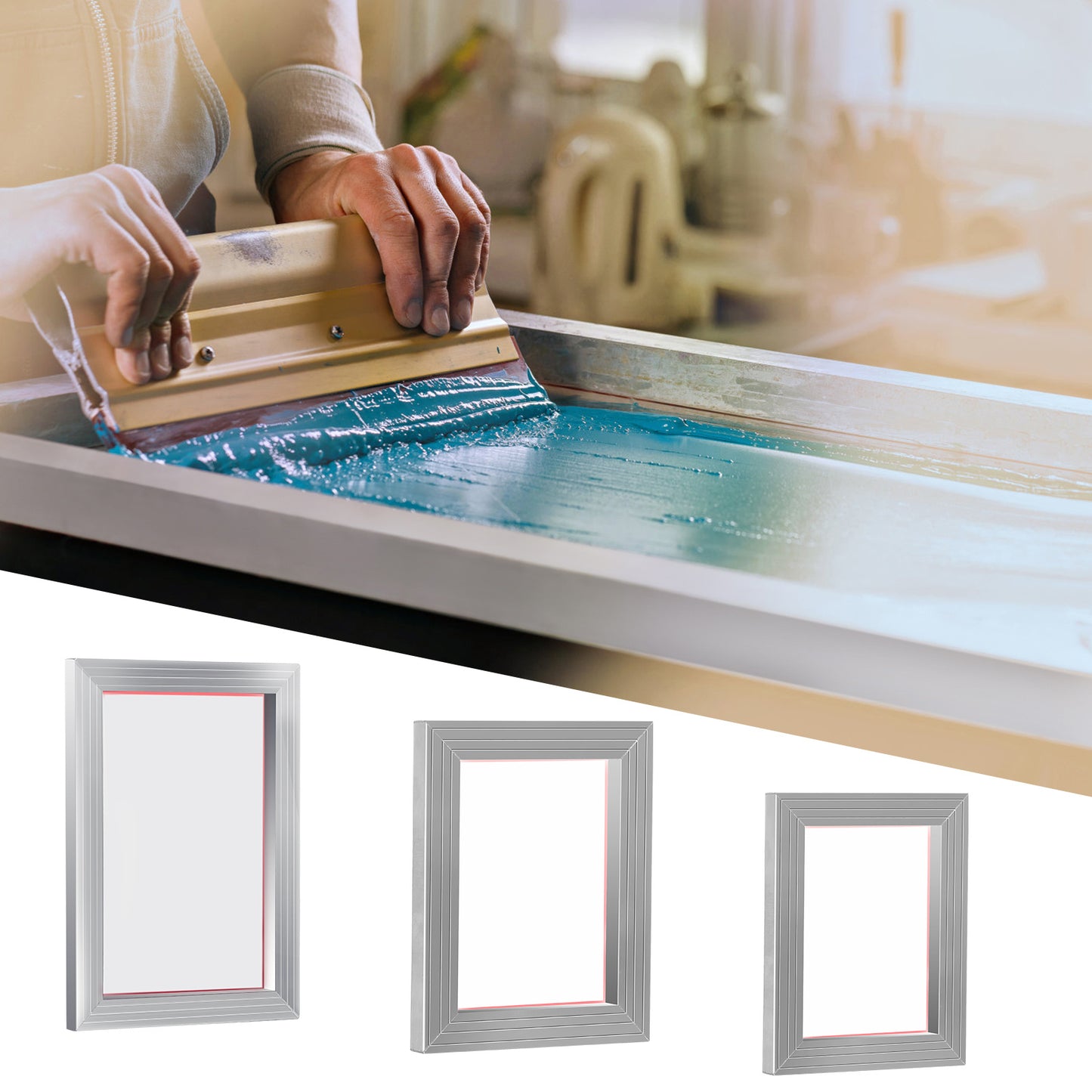 Kit di stampa a schermo VEVOR, 3 cornici in alluminio per stampa a schermo 6x10/8x12/10x14 pollici, 110 rete, 5 glitter e spatole per stampa a schermo e pellicole trasparenti per stampa DIY su magliette