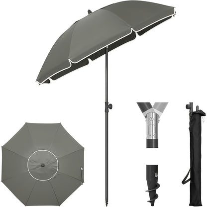Ombrellone da spiaggia 1 pz, tenda da spiaggia, parasole da giardino, protezione UV, altezza e angolazione regolabili, peso 160g/m², con finestre di ventilazione, fornito con borsa portatile, per giardino, spiaggia, balcone (il diametro si riferisce al di