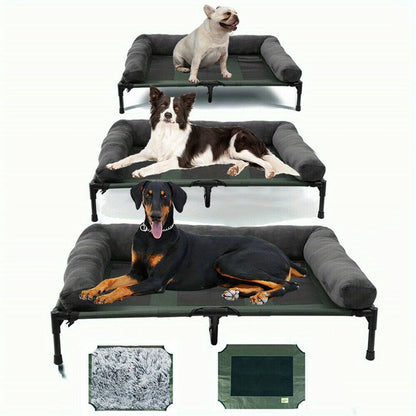 Letto per Cani da Campeggio Rialzato L/XL/2XL - Lettino Esterno di Alta Qualità con Tappetino Traspirante e Morbidi Tappeti in Peluche, Struttura Robusta per Cani Grandi, Poliestere Resistente ad Tutte le Condizioni Atmosferiche, Montaggio Facile e Design