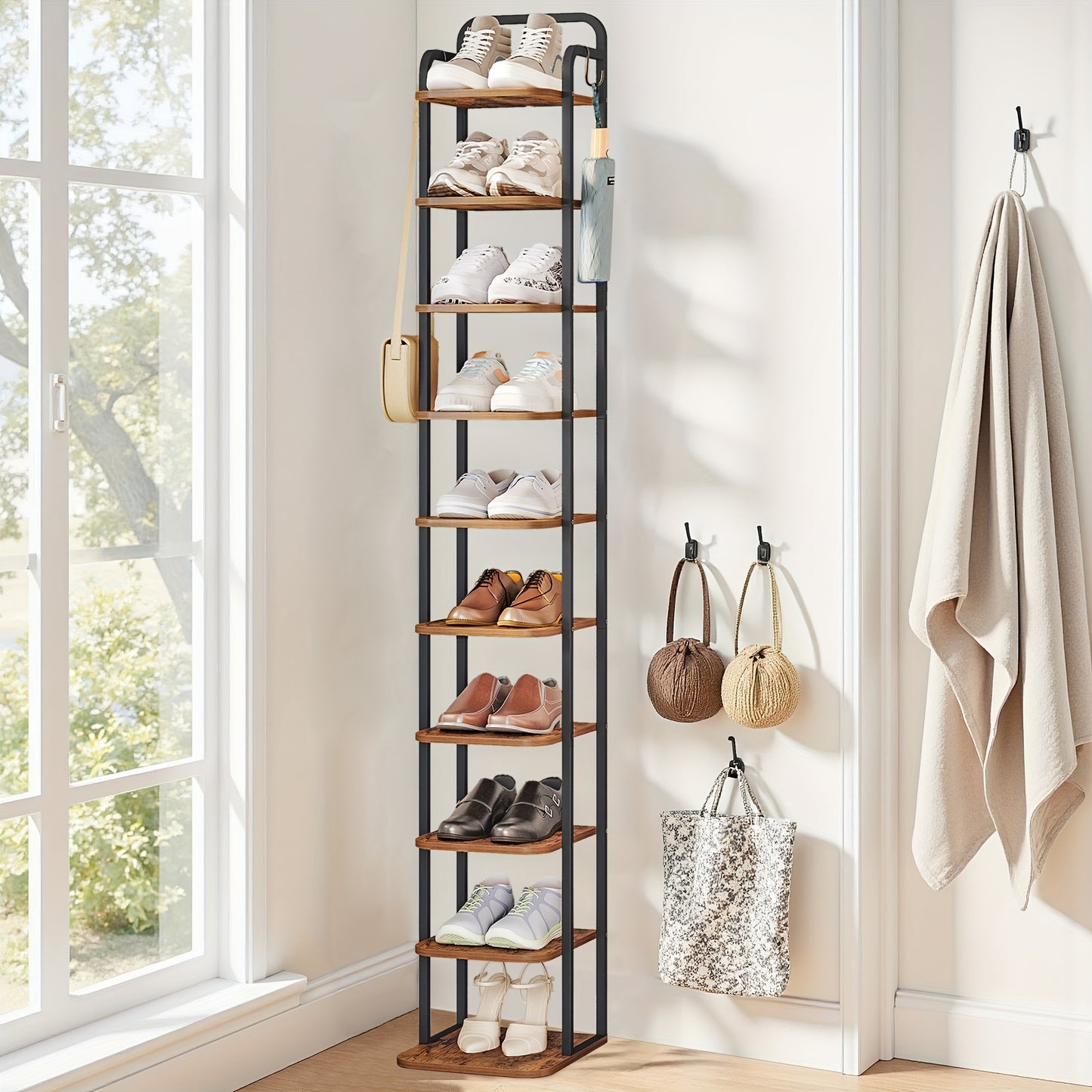 Scarpiera verticale, organizzatore per scarpe, torre portascarpe salvaspazio, autoportante, regolabile, 10 ripiani