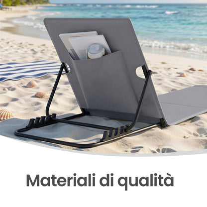 Lettino da Spiaggia, Sedia a Sdraio, Lettino Prendisole, Cuscino, Schienale Inclinabile, Portatile con Manico, per Campeggio Giardino Piscina, 158 x 55 cm, Grigio Ardesia/Azzurro Cielo/Blu Turchino/Grigio