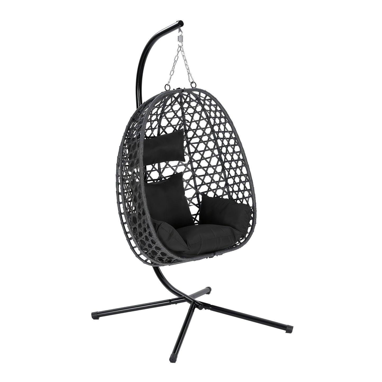 Sedia amaca 1 pz con supporto, portata massima 150 kg, robusta e stabile, oscillazione a 360°, altezza regolabile, sedia amaca in rattan PE con cuscino e poggiatesta, morbida e confortevole, installazione facile, adatta per uso interno ed esterno