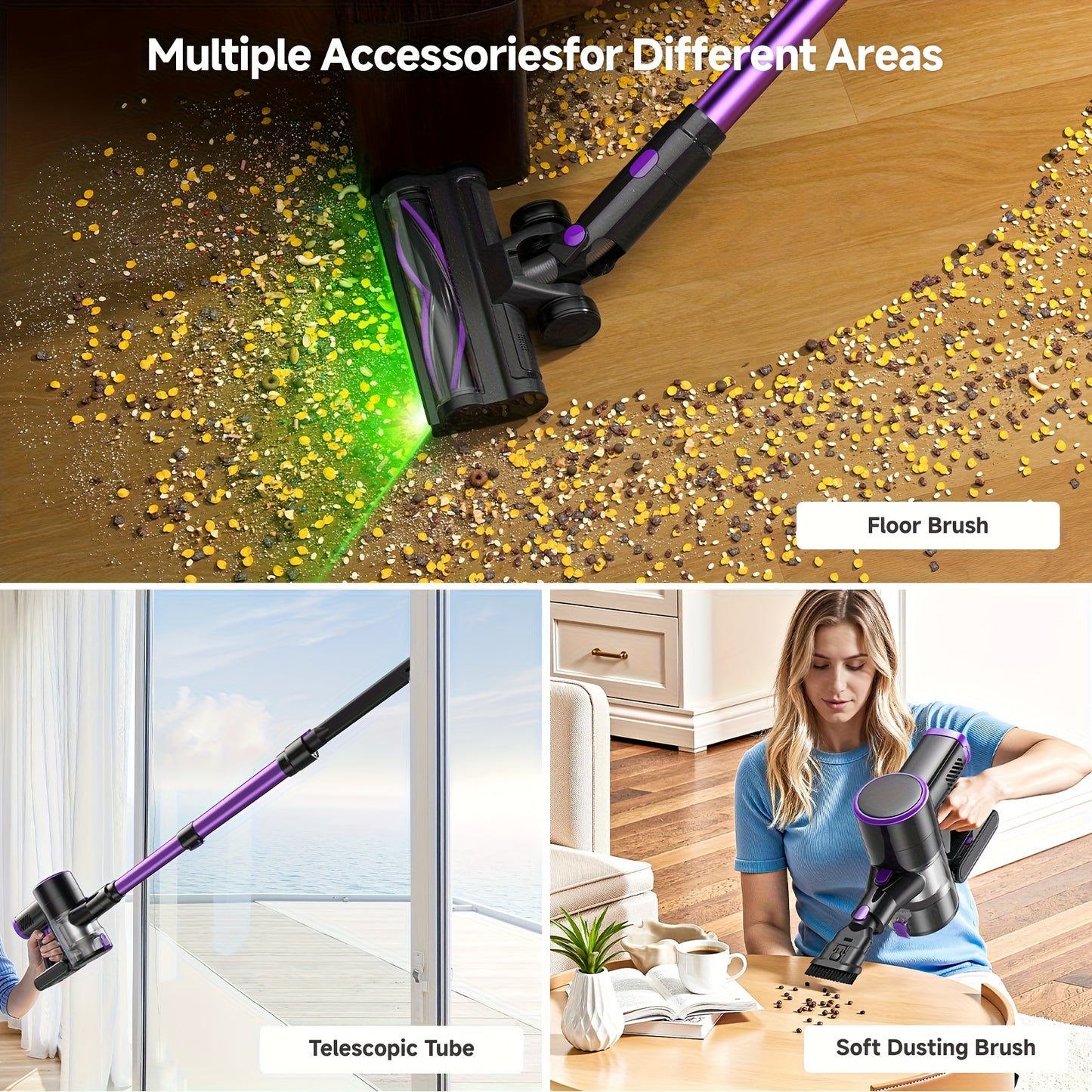Aspirapolvere senza fili Lubluelu 46 Kpa -groviglio, aspirapolvere a bastone 6 in 1 con display a LED, autonomia di 50 minuti per tappeti, pavimenti duri, peli di animali domestici