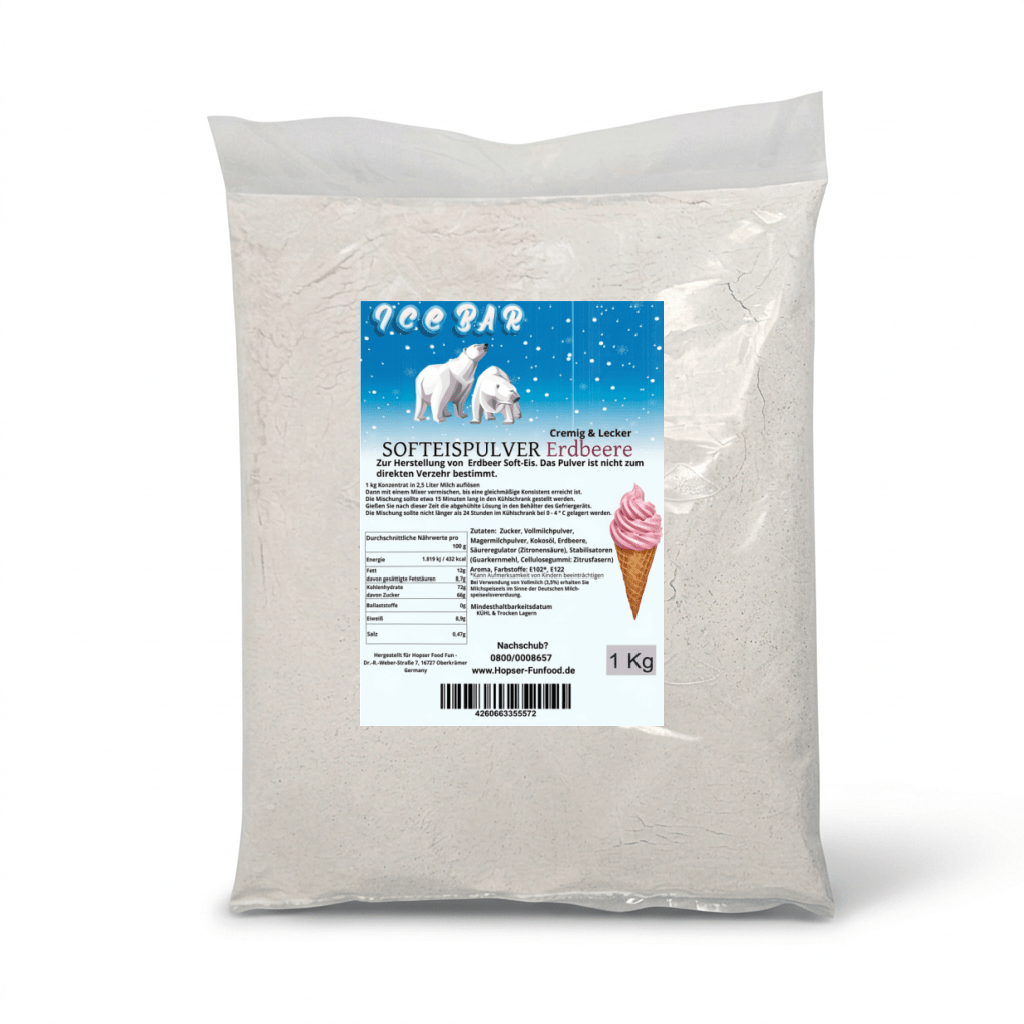 Ice Bear Soft Ice Powder Fragola 1 Kg per Macchina per Gelato Morbido 1:2.5 Misto Fragola