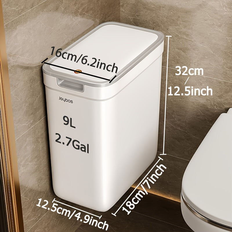 Joybos Cestino da Bagno a Parete 9L con Coperchio - Design Risparmio Spazio e Antiodore per Cucina & Bagno, Facile Installazione, Nessuna Elettricità Richiesta