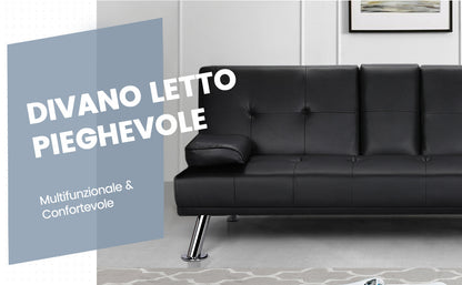 Costoffs Divano Letto a 3 Posti Divano Trasformabile con 2 Braccioli Staccabili Mobile Imbottito con Supporto Centrale Porta Bicchieri Divanetto Reclinabile da Salotto