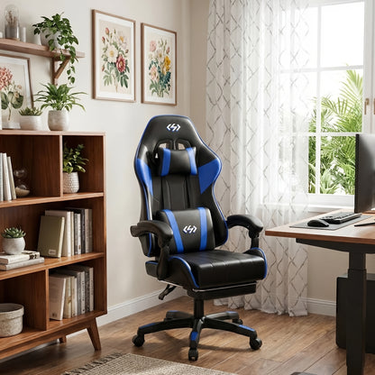 Sedia da gaming ergonomica con imbottitura a molle ultra-morbida, sedia da ufficio con poggiatesta e supporto lombare, angolo di inclinazione e poggiapiedi regolabili, realizzata in ecopelle resistente, regali per fidanzato