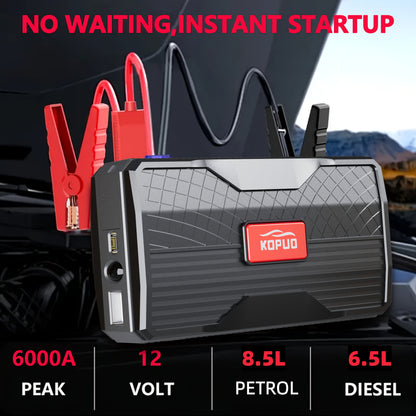 KOPUO Avviatore di Emergenza per Auto, Voiture Portatile: Batteria di Avviamento di Emergenza 9600/12800 Mah con Luce LED, Adatto per l'Avviamento di Auto a Benzina e Diesel a 12V - Accessori Auto, Ideale per Proprietari di Auto in Situazioni di Emergenza