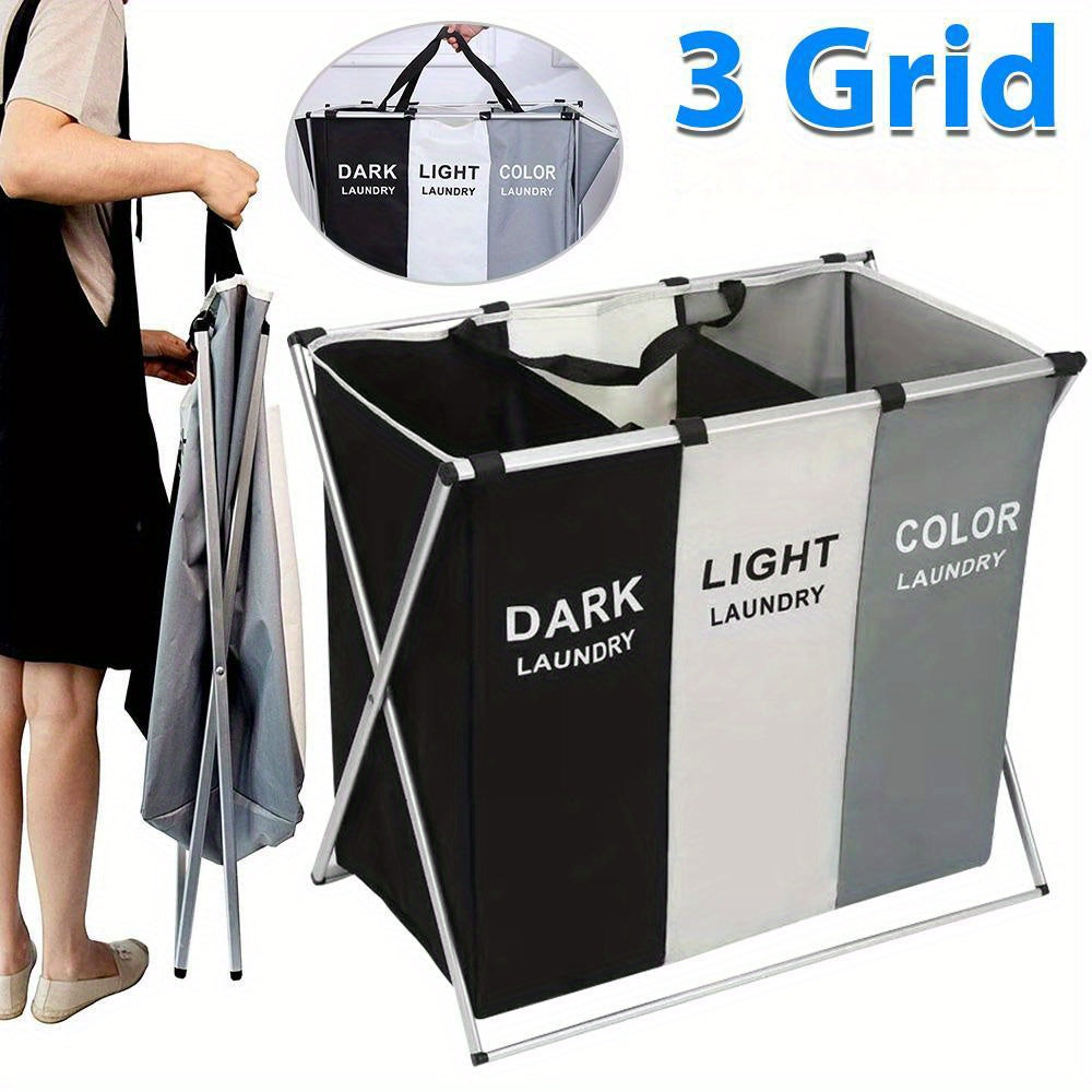 Cesto per biancheria sporca 1 pz, Cesto portabiancheria sporca, 3 scomparti, Cesto portabiancheria pieghevole per classificazione, Cesto portabiancheria domestico con coperchio, Adatto per soggiorno, camera da letto, bagno, Organizzazione della casa