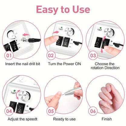 Fresatrice elettrica per unghie 20000RPM, set per unghie in acrilico, lima per unghie, rimozione smalto gel per manicure con 1 confezione di strisce abrasive, lega di alluminio