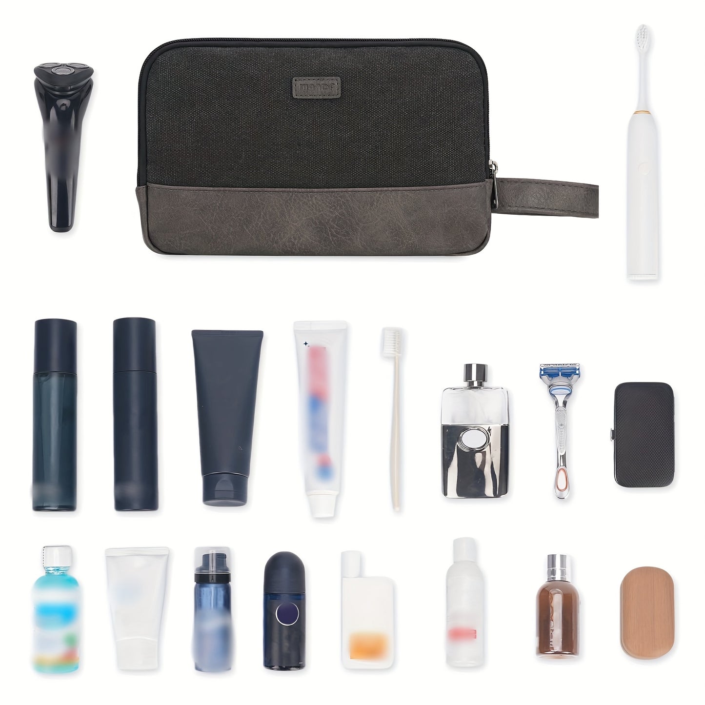 Beauty Case da Viaggio in Tela con Maniglia Laterale per Uomo Donna, Organizer da Viaggio per Articoli da Toeletta, Borsa da Barba con Tasca Separata per Asciutto e Bagnato per Accessori da Viaggio