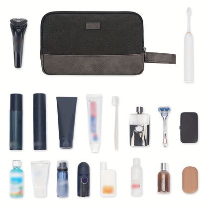 Beauty Case da Viaggio in Tela con Maniglia Laterale per Uomo Donna, Organizer da Viaggio per Articoli da Toeletta, Borsa da Barba con Tasca Separata per Asciutto e Bagnato per Accessori da Viaggio