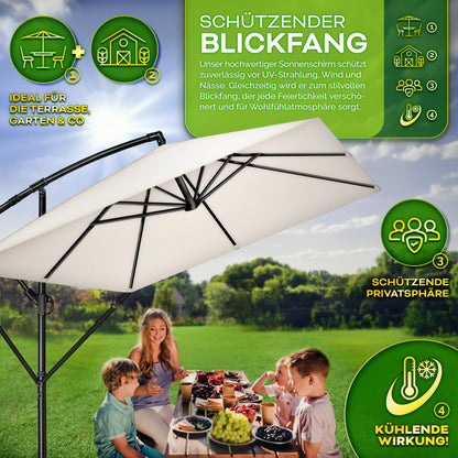 Tillvex® Parasole Rettangolare in Alluminio Ø 330 Cm + Copertura con Manovella | Schermo Angolare a Luce Rossa con Supporto & Parabrezza | Grande Parasole da Giardino in Alluminio Protezione UV | Schermo con Manovella Impermeabile Girevole a 360° per Terr