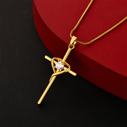 Magazzino Locale, Collana a Croce con Zirconia Dorata in Argento 925 da Donna, Temperamento Elegante, Adatta per l'Uso Quotidiano, Regalo Perfetto per le Feste per Donne per San, Natale, Anniversario, Confezionata in un'Esquisita Confezione Regalo