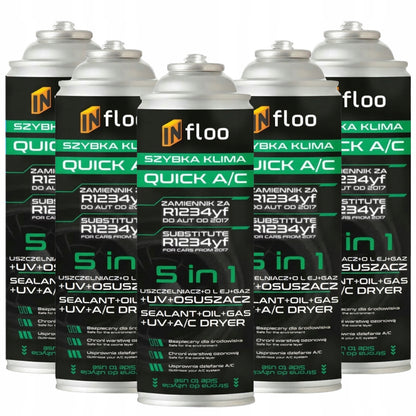 Infloo Set 5X QUICK A/C R1234Yf 5W1 Gas UV Sealer Asciugatore Refrigerante per Auto dal 2017 Anno Auto-Rifornimento Sistema di Aria Condizionata Raffreddamento Rapido, Rimozione dell'Umidità e Sigillatura del Sistema in un Pacchetto