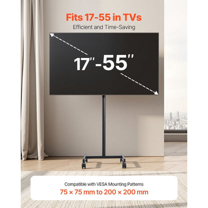VEVOR Carrello TV Mobile con Ruote per Schermi da 17 a 55 Pollici, Capacità di 44 lbs