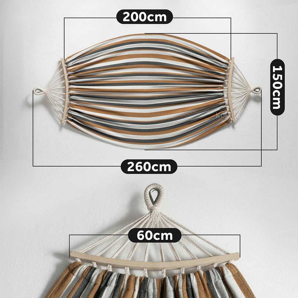 Kuketo - Amaca da giardino XXL per 2 persone 260x150 cm con asta in legno, amaca da viaggio con copertura per balcone, terrazza, giardino, orto, materiale durevole in cotone-poliestere, amaca stabile e robusta per relax, campeggio, viaggio, altalena da gi