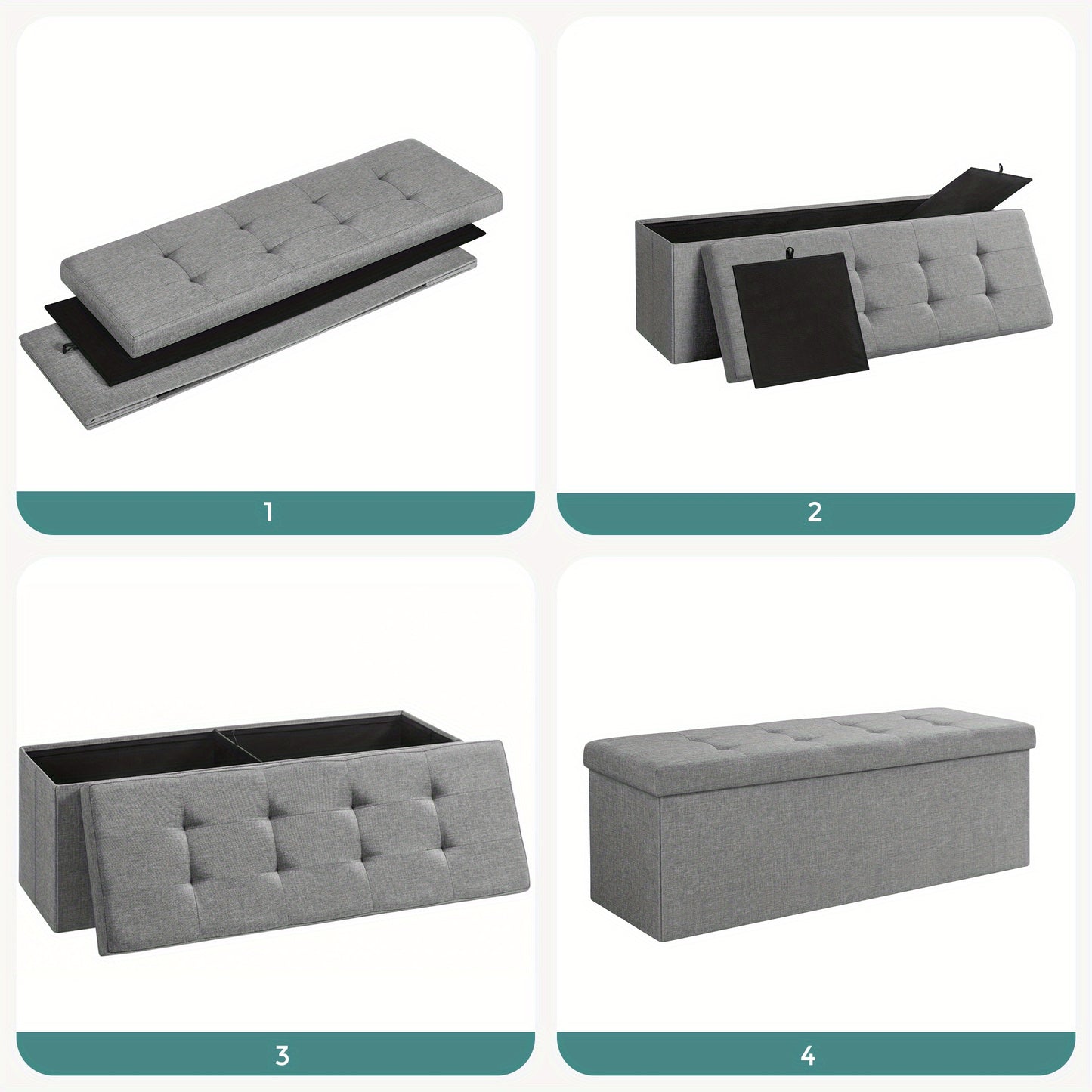 SONGMICS Panca Contenitore, Poggiapiedi Pieghevole, Pouf, 38 X 110 X 38 Cm, Supporta Fino a 300 Kg, per Soggiorno, Camera da Letto, Ingresso
