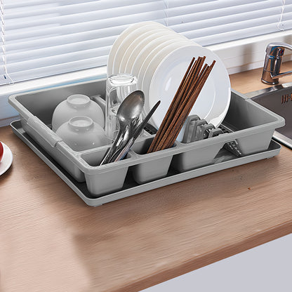 1 pz Cestello scolapiatti da cucina, scolapiatti, scolapiatti per lavello, grigio, con supporto inferiore per lavello, base vaschetta antigoccia, drenaggio rapido, robusto e durevole, adatto per scolare piatti, bacchette e cucchiai