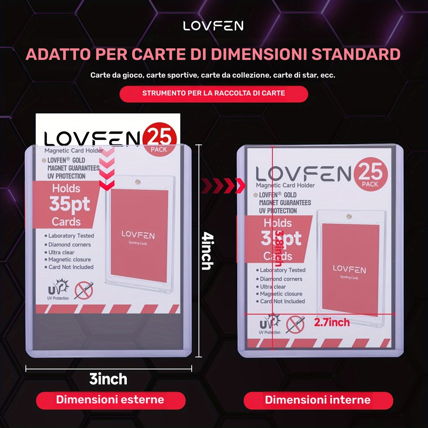 LOVFEN - 35pt Top Load per Carte - Confezione da 1000 (40x25 Pacchi) - Misura Standard 7,62x10,16 cm - Proteggi le Tue Carte da Baseball e Sportive con Queste Custodie Protettive in Plastica Trasparente e Rigida