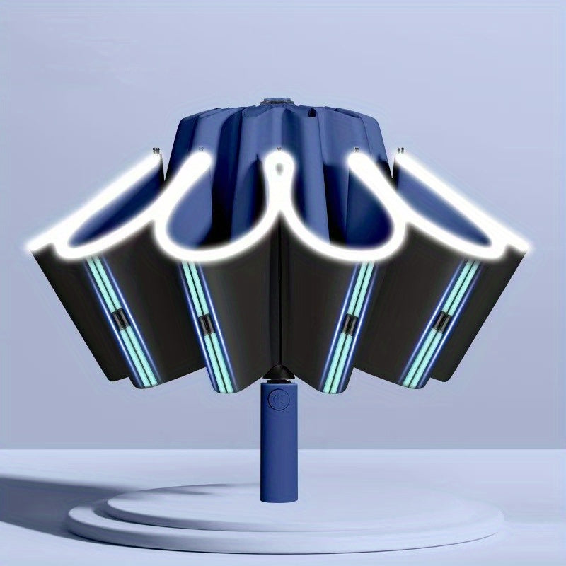 Ombrello Automatico Compatto da Viaggio a Doppia Apertura con 10 Stecche, Ombrello Resistente, Ombrello Auto Rinforzato e Ingrandito, Ombrello di Protezione da Viaggio con Barra di Sicurezza, Design Alla Moda in Diversi Colori, Ombrello di Alta Gamma Adat