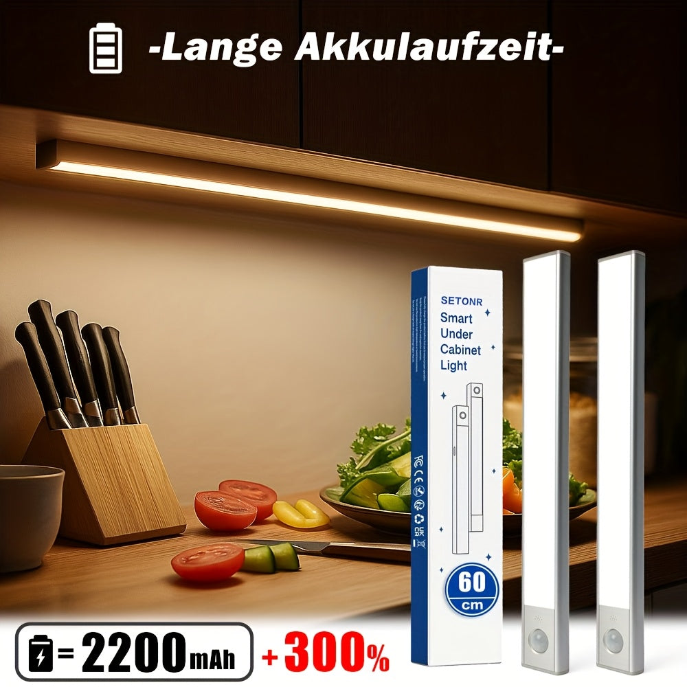 Luci a LED sottopensile Setonr con involucro in lega di alluminio, luce a sensore di movimento a batteria ricaricabile per uso interno, luci per armadio magnetiche dimmerabili, illuminazione senza fili sottopiano per cucina, scale, camera da letto, soggio
