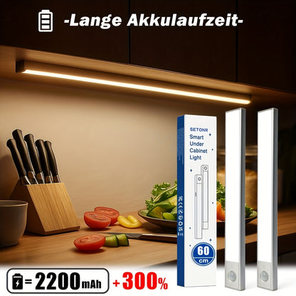 Luci a LED sottopensile Setonr con involucro in lega di alluminio, luce a sensore di movimento a batteria ricaricabile per uso interno, luci per armadio magnetiche dimmerabili, illuminazione senza fili sottopiano per cucina, scale, camera da letto, soggio
