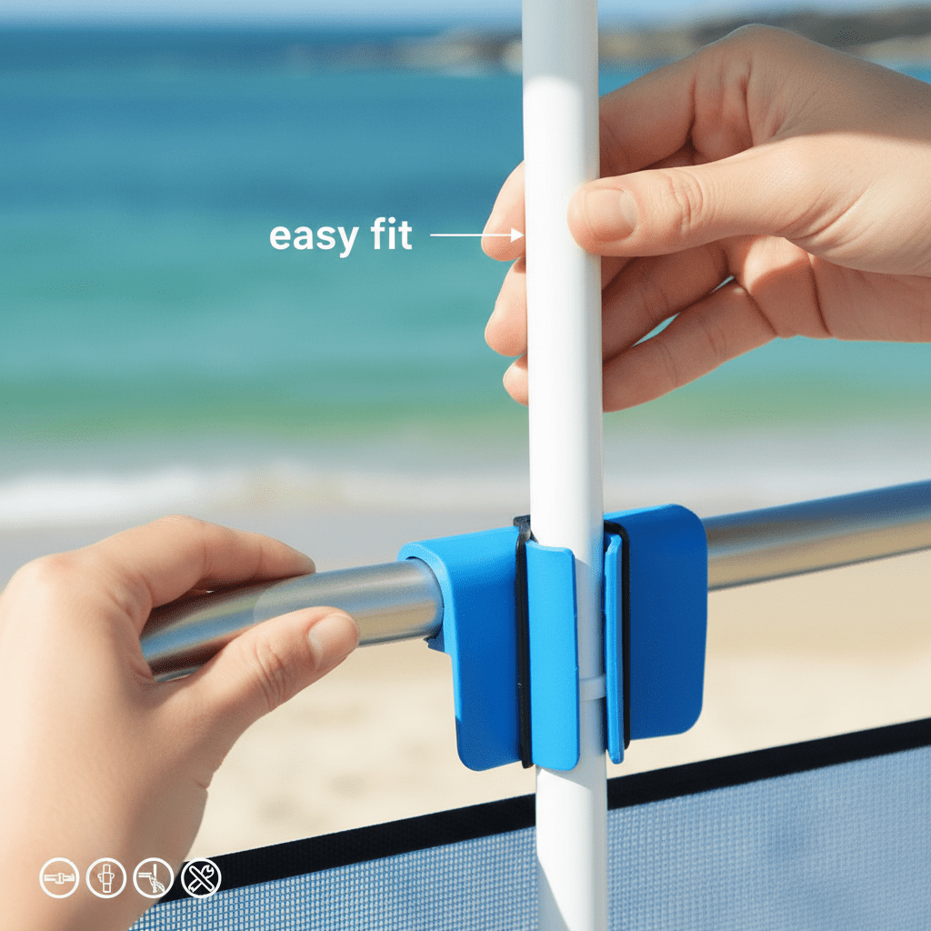 Fissaggio Ombrellone da Spiaggia a Sedia Universale Regolabile 18Mm-22Mm Accessorio Portatile Resistente Facile da Installare Compatibile con Sedie e Ombrelloni da Giardino e Terrazza