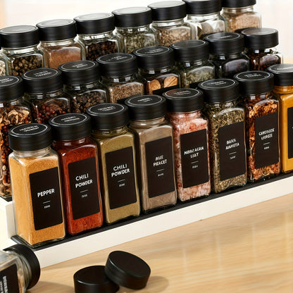 Set di 12/24/36 barattoli quadrati in vetro per spezie con etichette, contenitori ermetici da 4oz, coperchi agitatori a vibrazione e tappi di plastica sigillati, imbuto pieghevole incluso, barattoli decorativi MDecorative