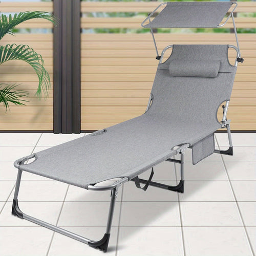 Lettino prendisole Aweioo con copertura, lettino da giardino con poggiatesta e maniglia, tasche laterali, superficie reclinabile extra larga, schienale regolabile e protezione solare, lettino da spiaggia pieghevole