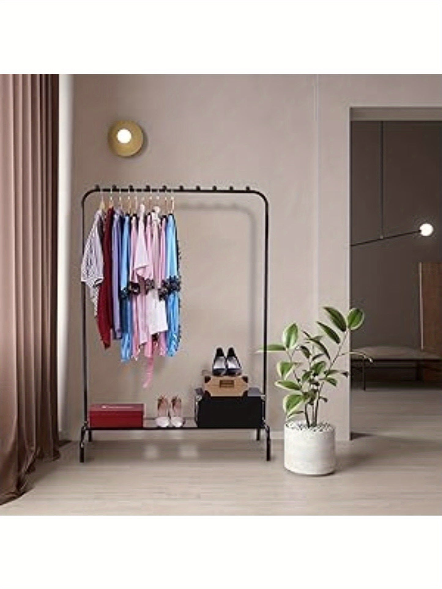 Stendibiancheria autoportante Appendiabiti Stendino in metallo per camera da letto con ripiano inferiore portaoggetti, portascarpe, appendiabiti per camera da letto 146 x 110 x 40 cm (nero)