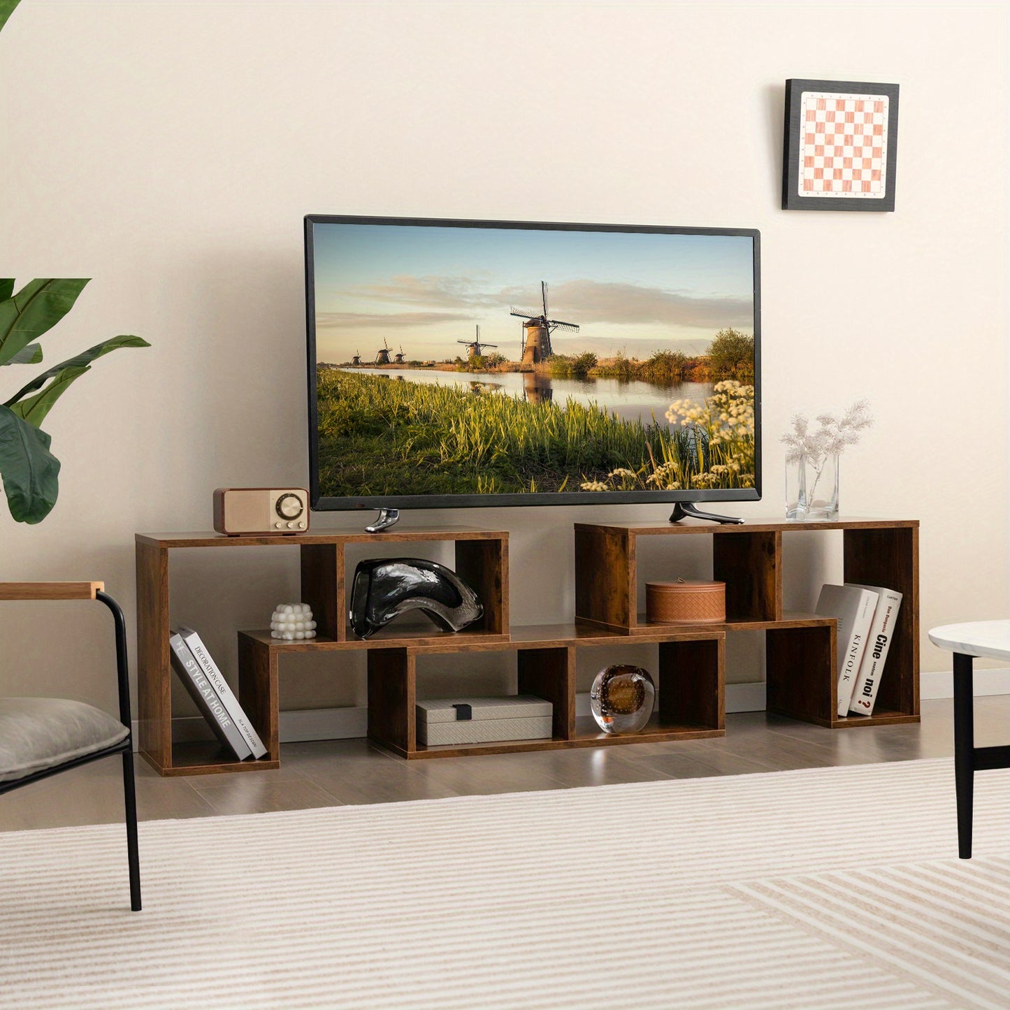 Mobile TV in legno a 3 pezzi, componibile liberamente, tavolo TV per TV fino a 65 pollici, mensola angolare estensibile, mobile TV basso, libreria multifunzionale, scaffale portaoggetti