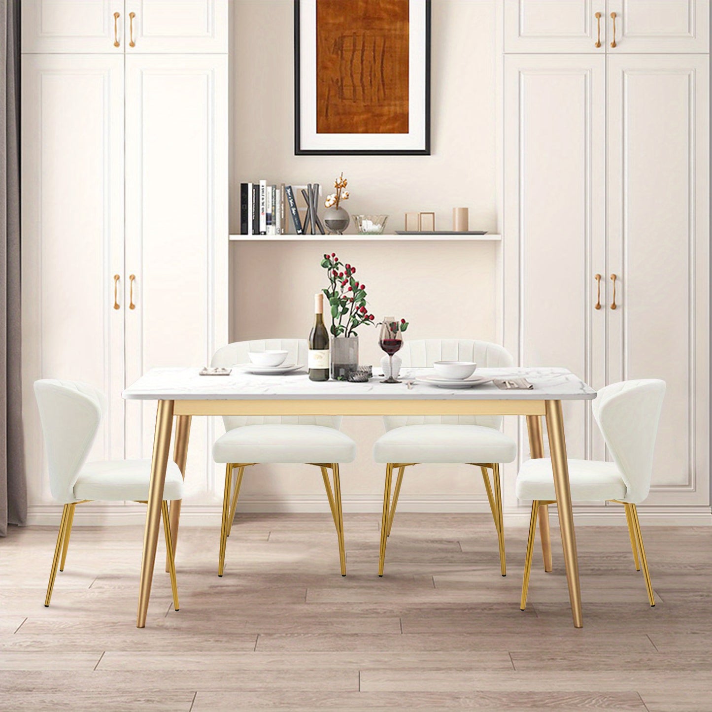 Sedie da pranzo moderne, poltrona di accento in velluto, sedie per soggiorno, set di 2, sedia laterale imbottita con gambe in metallo dorato per sala da pranzo, cucina, toletta, patio