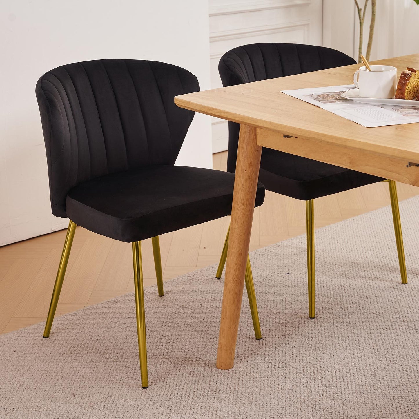 Sedie da pranzo moderne, poltrona di accento in velluto, sedie per soggiorno, set di 2, sedia laterale imbottita con gambe in metallo dorato per sala da pranzo, cucina, toletta, patio