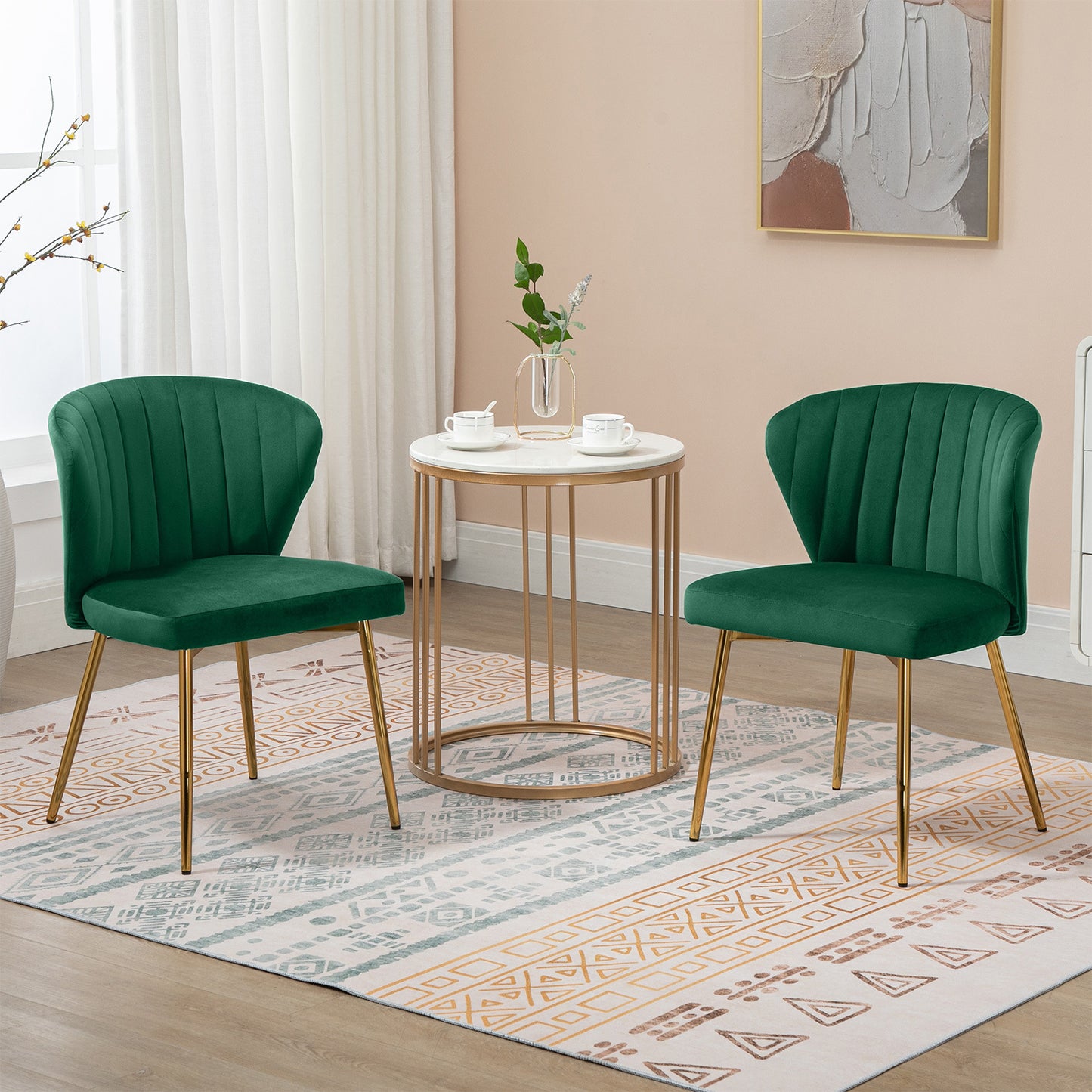 Sedie da pranzo moderne, poltrona di accento in velluto, sedie per soggiorno, set di 2, sedia laterale imbottita con gambe in metallo dorato per sala da pranzo, cucina, toletta, patio