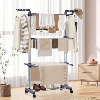 Stendibiancheria Verticale Pieghevole a 4 Ripiani - Torre Lavanderia Robusta in Acciaio Inox su Ruote, Design Salvaspazio per Uso Interno/Esterno, Stendino per Bucato, Stoccaggio Interno, Stoccaggio Compatto, Struttura Robusta, Ideale per Appartamenti, St
