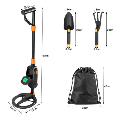 Metal detector con pala e borsa da trasporto, set metal detector con display a lancetta meccanica e segnali acustici (2 modelli disponibili)