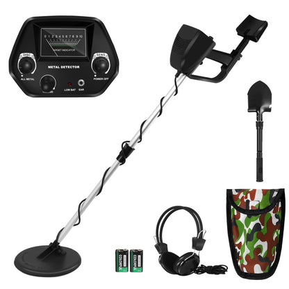 Metal detector con pala e borsa da trasporto, set metal detector con display a lancetta meccanica e segnali acustici (2 modelli disponibili)
