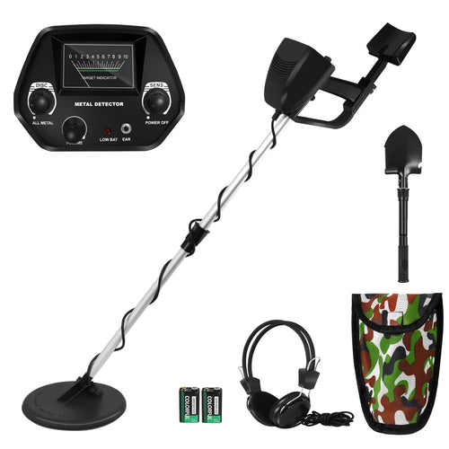 Metal detector con pala e borsa da trasporto, set metal detector con display a lancetta meccanica e segnali acustici (2 modelli disponibili)