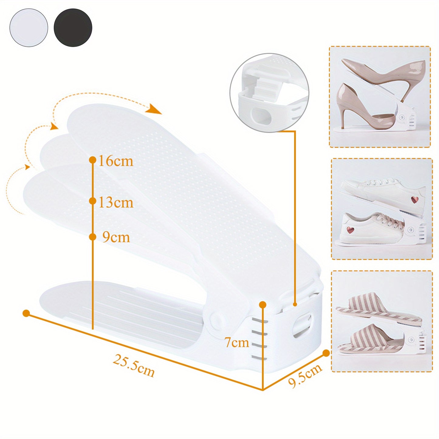 10 pezzi 30 pezzi Organizer per scarpe regolabili in materiale PP Impilatore per scarpe antiscivolo con organizer per scarpe regolabile in altezza a 3 altezze Set di impilatori per scarpe a doppio strato Risparmio di spazio Scarpiera Bianco Nero