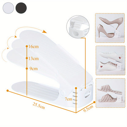 10 pezzi 30 pezzi Organizer per scarpe regolabili in materiale PP Impilatore per scarpe antiscivolo con organizer per scarpe regolabile in altezza a 3 altezze Set di impilatori per scarpe a doppio strato Risparmio di spazio Scarpiera Bianco Nero