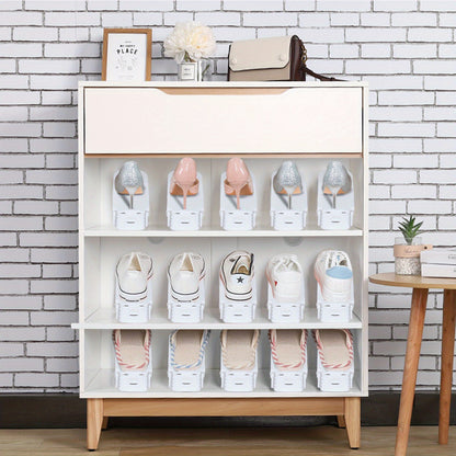 10 pezzi 30 pezzi Organizer per scarpe regolabili in materiale PP Impilatore per scarpe antiscivolo con organizer per scarpe regolabile in altezza a 3 altezze Set di impilatori per scarpe a doppio strato Risparmio di spazio Scarpiera Bianco Nero