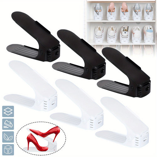 10 pezzi 30 pezzi Organizer per scarpe regolabili in materiale PP Impilatore per scarpe antiscivolo con organizer per scarpe regolabile in altezza a 3 altezze Set di impilatori per scarpe a doppio strato Risparmio di spazio Scarpiera Bianco Nero