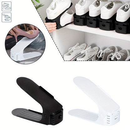 10 pezzi 30 pezzi Organizer per scarpe regolabili in materiale PP Impilatore per scarpe antiscivolo con organizer per scarpe regolabile in altezza a 3 altezze Set di impilatori per scarpe a doppio strato Risparmio di spazio Scarpiera Bianco Nero