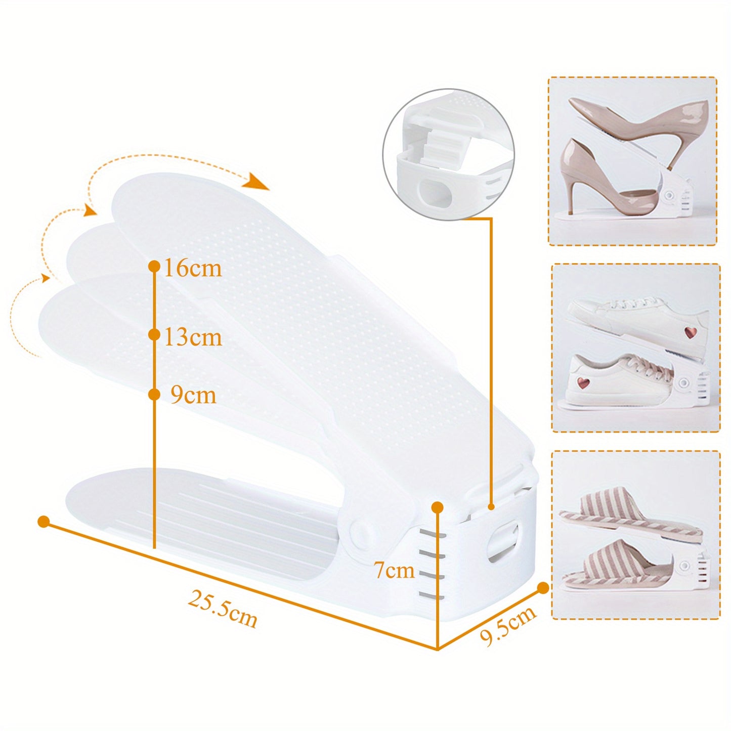 10 pezzi 30 pezzi Organizer per scarpe regolabili in materiale PP Impilatore per scarpe antiscivolo con organizer per scarpe regolabile in altezza a 3 altezze Set di impilatori per scarpe a doppio strato Risparmio di spazio Scarpiera Bianco Nero